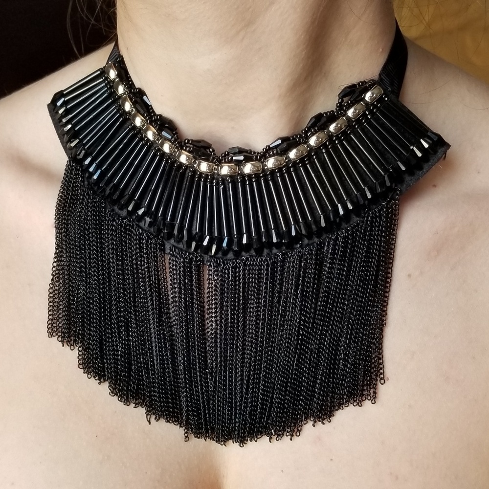 Black , Statement, Metal Multi Strand Necklace